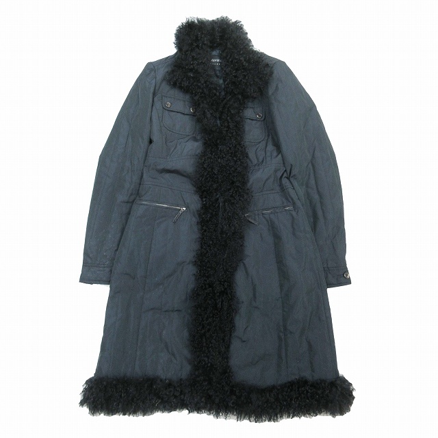 チヴィディーニ CIVIDINI ファー コート シルク混 羊革 ボアカラー ジャケット ブルゾン 上着 アウター 40 黒 ブラック レディース_画像1