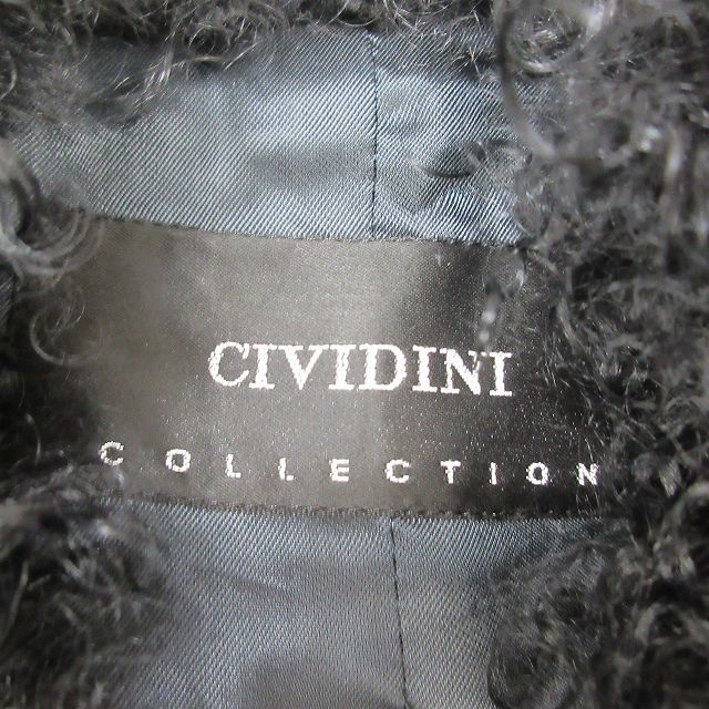 チヴィディーニ CIVIDINI ファー コート シルク混 羊革 ボアカラー ジャケット ブルゾン 上着 アウター 40 黒 ブラック レディース_画像6