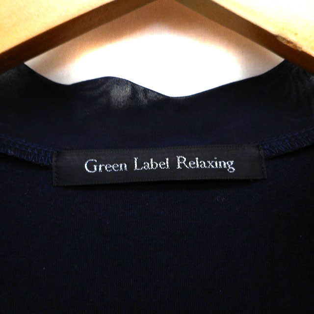 グリーンレーベルリラクシング ユナイテッドアローズ green label relaxing シャツ ブラウス ボウタイ シフォン 切替 ギャザー 七分袖 紺_画像3