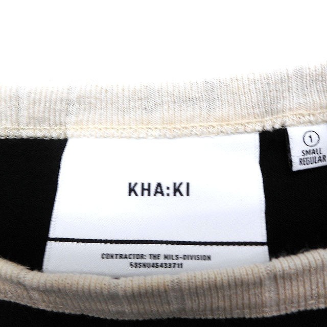 カーキ kha:ki 五分袖 Tシャツ クルーネック バイカラー コットン 綿 1 ブラック 黒 /FT4 レディース_画像3