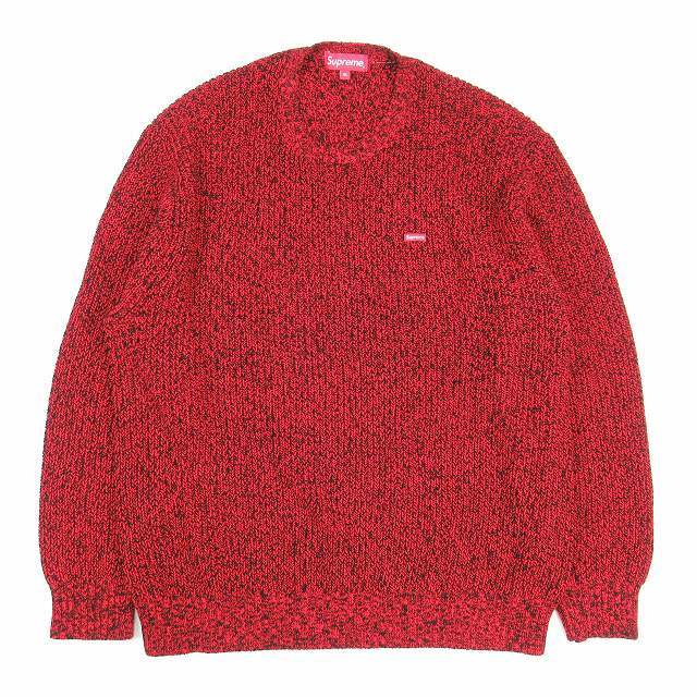 美品 21aw シュプリーム Melange Rib Knit Sweater Top メランジ リブニット セーター トップ スモール ボックスロゴ クルーネック XL 赤_画像1