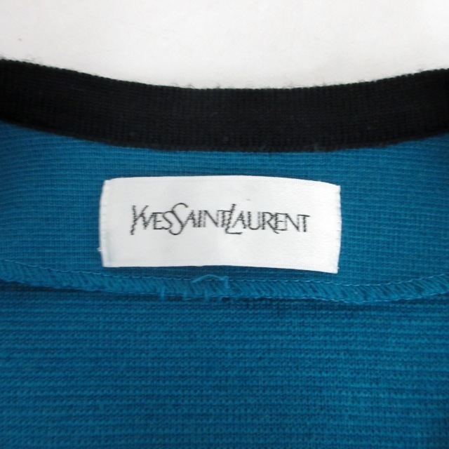 イヴサンローラン YVES SAINT LAURENT ウールロングカーディガン コート ジャケット ニット 青系 ブルー M 0726 ■GY18 レディース_画像7