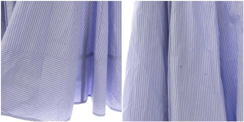  Apuweiser-riche 22SS setup top and bottom stripe shirt front opening long sleeve flair skirt long belt attaching 0 blue white navy blue lady's 