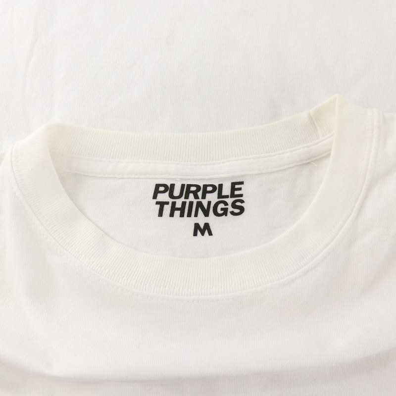 パープルシングス PURPLE THINGS Tシャツ カットソー ロンT 長袖 クルーネック ロゴプリント M 白 ホワイト 黒 ブラック 紫 パープル_画像7