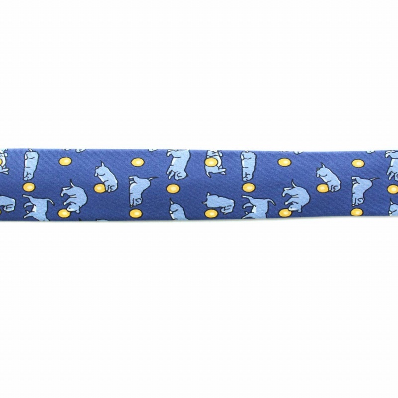  Hermes HERMES галстук постоянный Thai общий рисунок собака рисунок шелк шелк синий голубой бледно-голубой голубой желтый желтый /YT #OH #GY08 мужской 