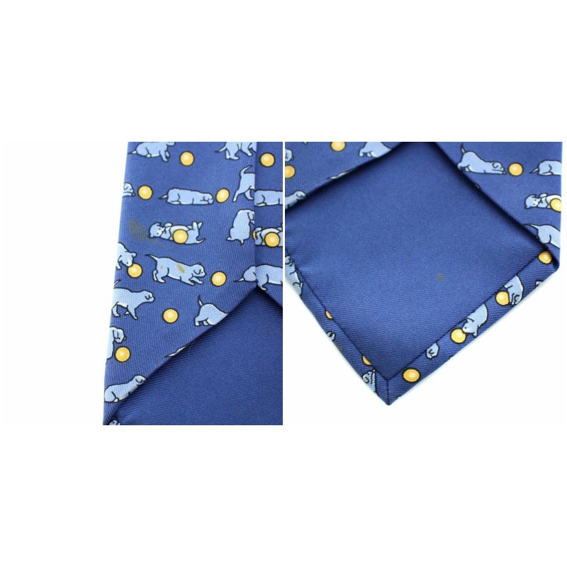  Hermes HERMES галстук постоянный Thai общий рисунок собака рисунок шелк шелк синий голубой бледно-голубой голубой желтый желтый /YT #OH #GY08 мужской 