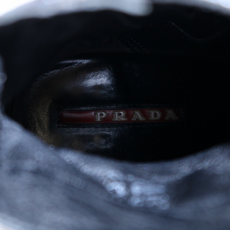 プラダスポーツ PRADA SPORT ショートブーツ レザー ラウンドトゥ チャンキーヒール ハイヒール ロゴ 35 22cm 黒 ブラック_画像7