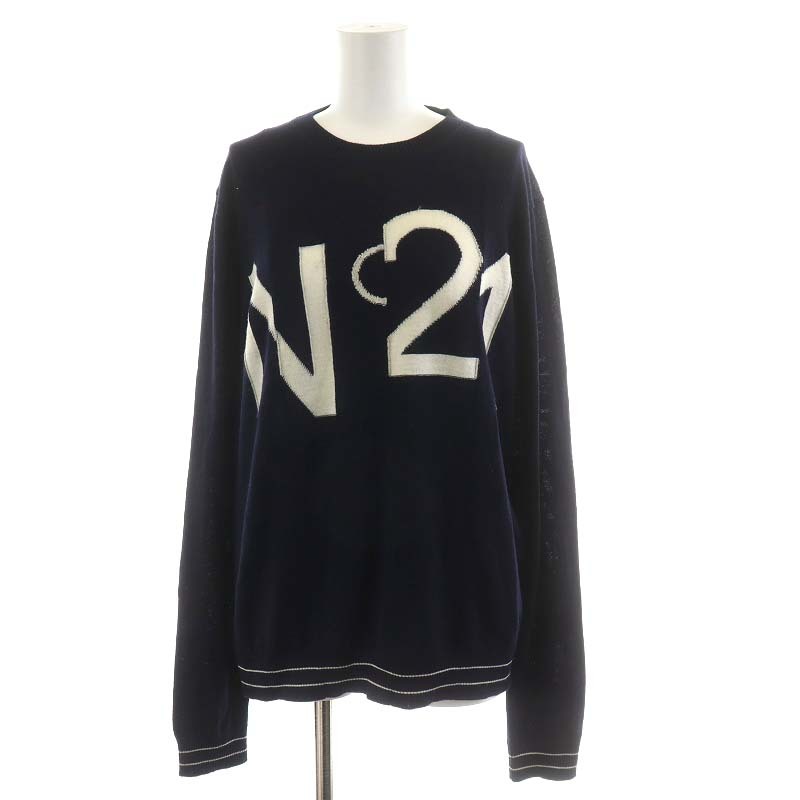 ヌメロヴェントゥーノ N°21 ニット セーター 長袖 ロゴ ウール 紺 ネイビー /AN13 ■GY09 レディース