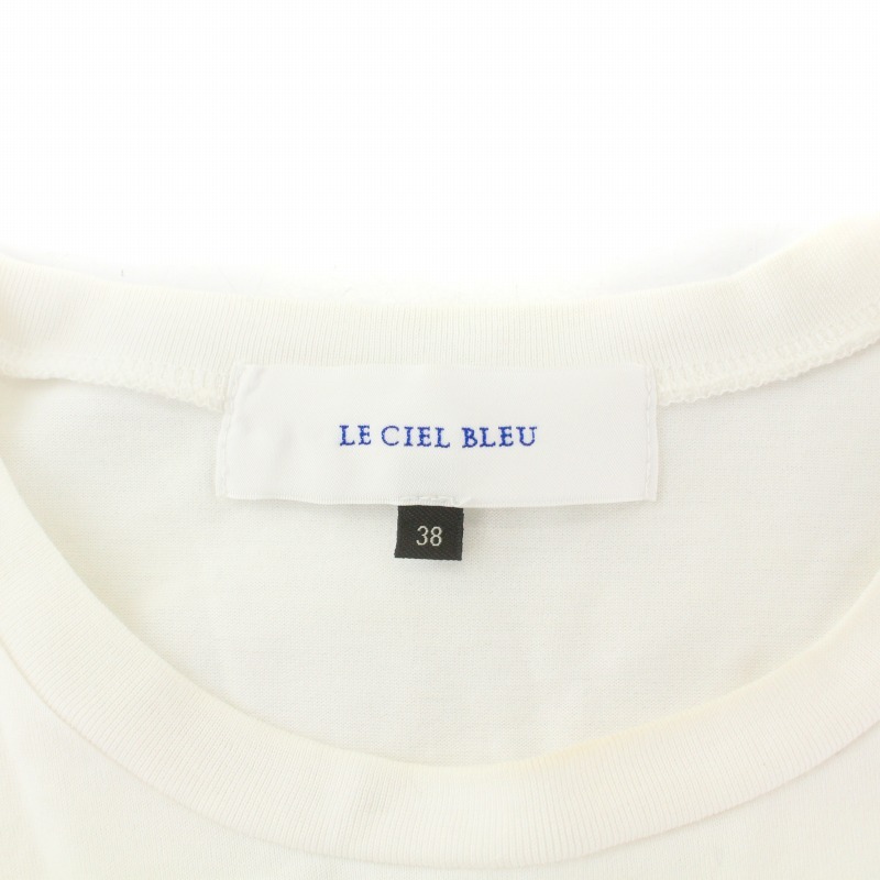 ルシェルブルー LE CIEL BLEU 19SS カットソー Tシャツ パネルスリーブ クルーネック 半袖 レース 切替 38 M 白 ホワイトの画像4