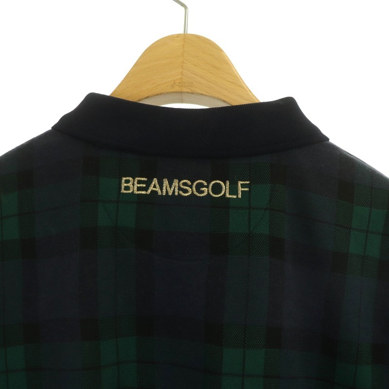 ビームスゴルフ BEAMS GOLF タータンチェックポロシャツ 半袖 ワッペン L 紺 緑 ネイビー /ES ■OS レディースの画像6