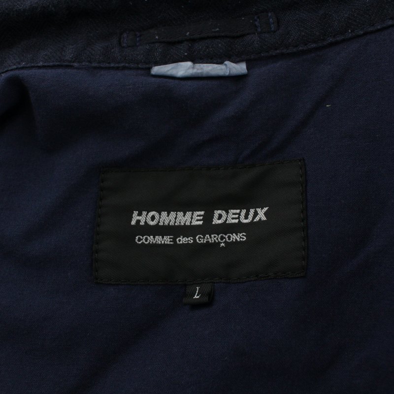 コムデギャルソンオムドゥ COMME des GARCONS HOMME DEUX 16SS テーラードジャケット シングル サイドベンツ 麻 リネン L 紺_画像8