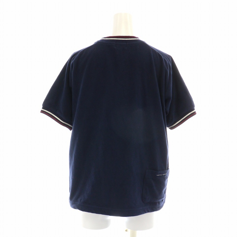 パーリーゲイツ PEARLY GATES ゴルフウェア Tシャツ カットソー クルーネック 半袖 フレンチスリーブ フリース ロゴ刺繍 2 L 紺 白 赤の画像2