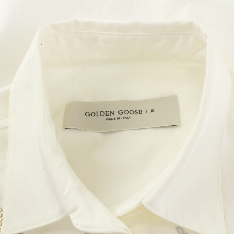 ゴールデングース GOLDEN GOOSE シャツ ブラウス 刺繍 ロング 長袖 S 白 ホワイト ゴールド_画像6