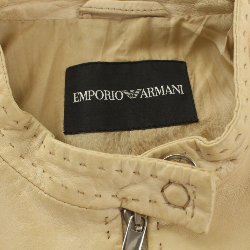 エンポリオアルマーニ EMPORIO ARMANI レザージャケット ライダースジャケット ジップアップ スタンドカラー 40 L ベージュ_画像6