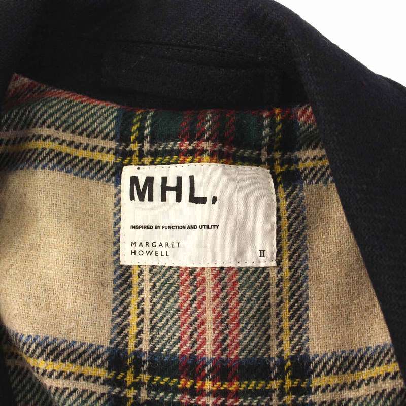 マーガレットハウエル MHL. ピーコート Pコート ショート 裏地チェック アウター 2 M 紺 ネイビー /YM レディース_画像5