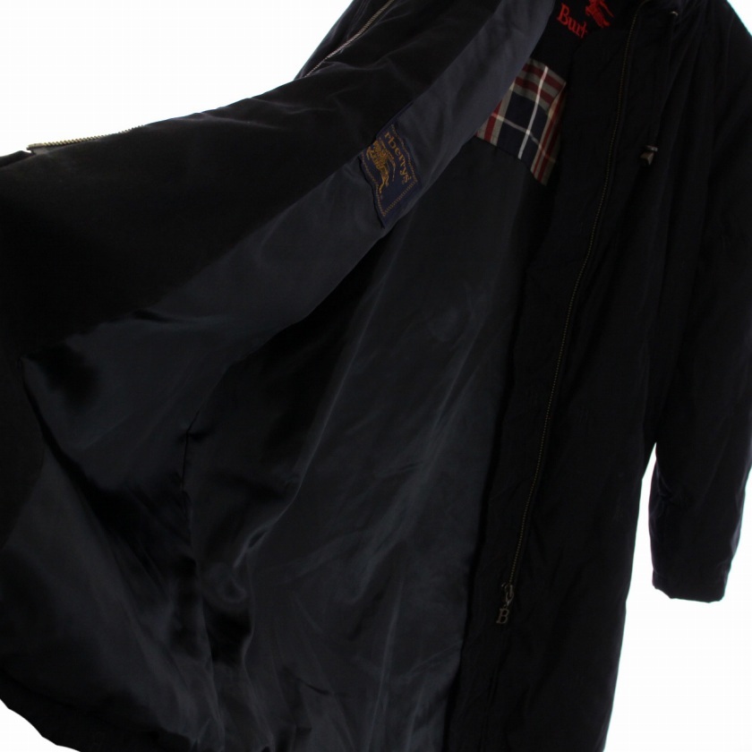 バーバリーズ Burberrys ヴィンテージ 中綿コート ロング フード スタンドカラー ジップアップ ロゴ 刺繍 ナイロン 9AR M 黒 レディース_画像6