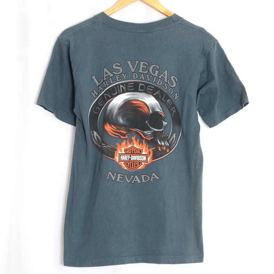 BT2385 ハーレーダビッドソン HARLEY DAVIDSON Tシャツ S 肩46 ドクロ ラスベガス ネバダ メール便可 xq_画像2