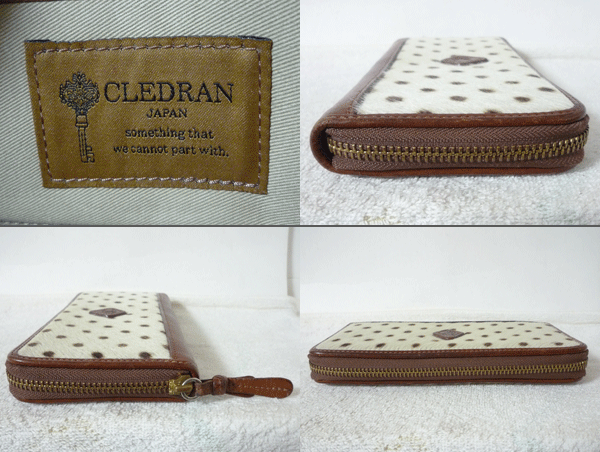 クレドラン　CLEDRAN　ホワイト系　ブラウン系　ドット柄　ブラウン　長財布　ラウンドファスナー　ロングウォレット　レディース_画像3