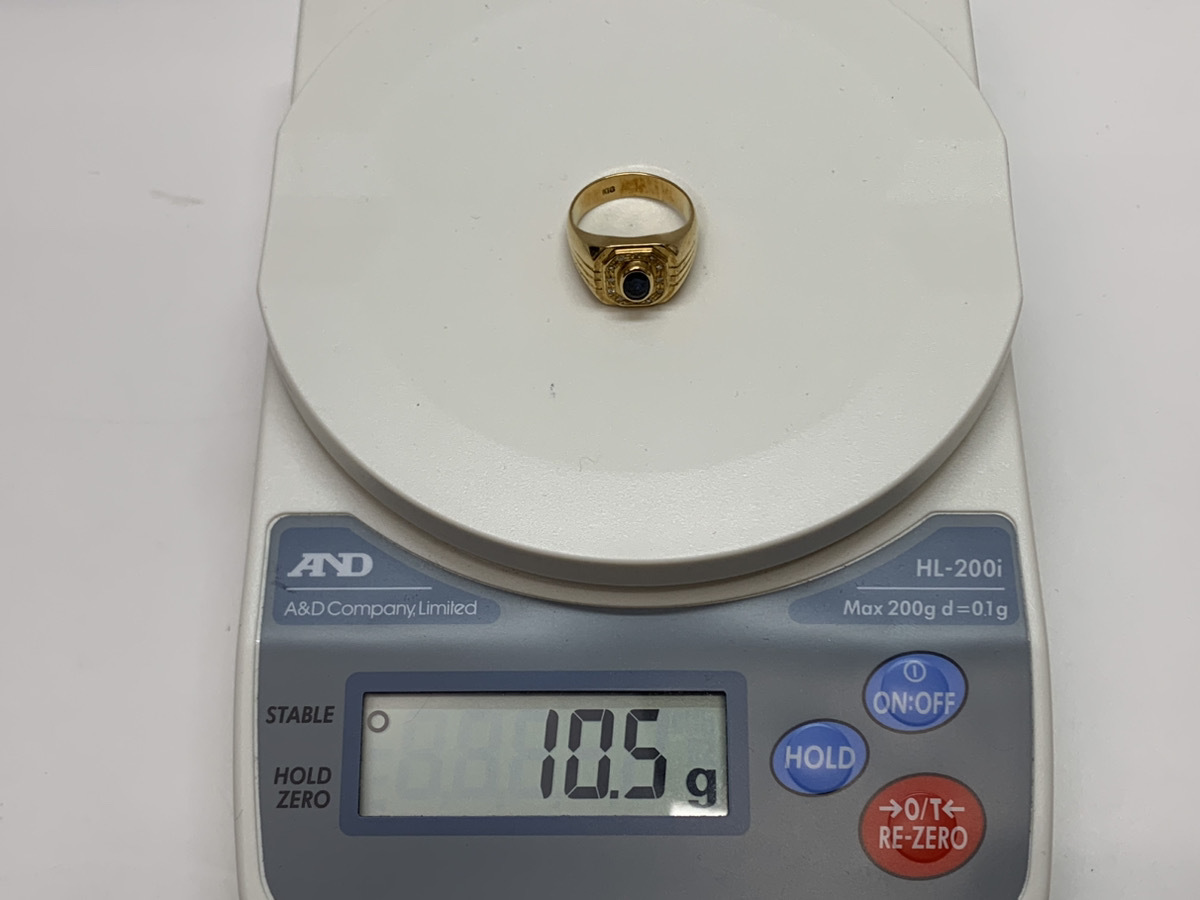 [K18]18 gold yellow gold 20 number design diamond checker reaction blue stone blue color stone men's signet ring ring store receipt possible 