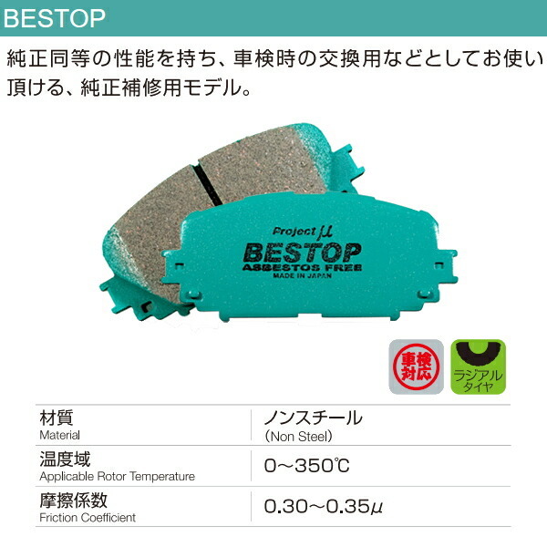 プロジェクトミューμ BESTOPブレーキパッドF用 B35A/B38AミツビシeKクロススペース プロパイロットなし用 20/3～_画像2