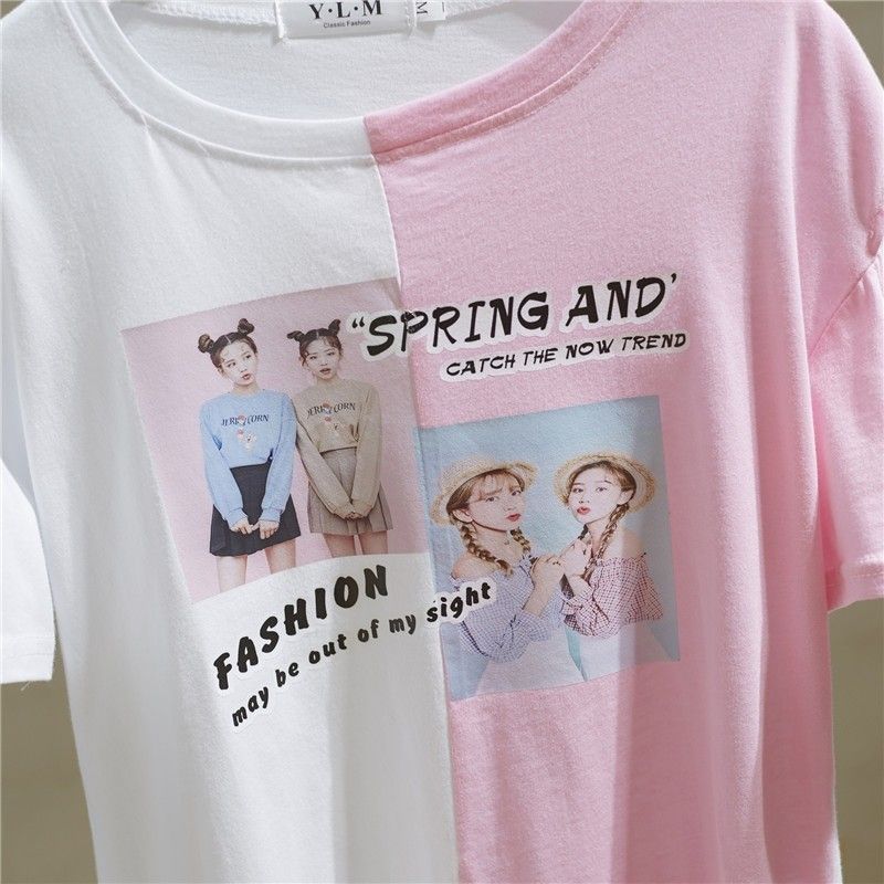 ピンク　LサイズTシャツ　プリントカラー　10代20代　レディース　半袖