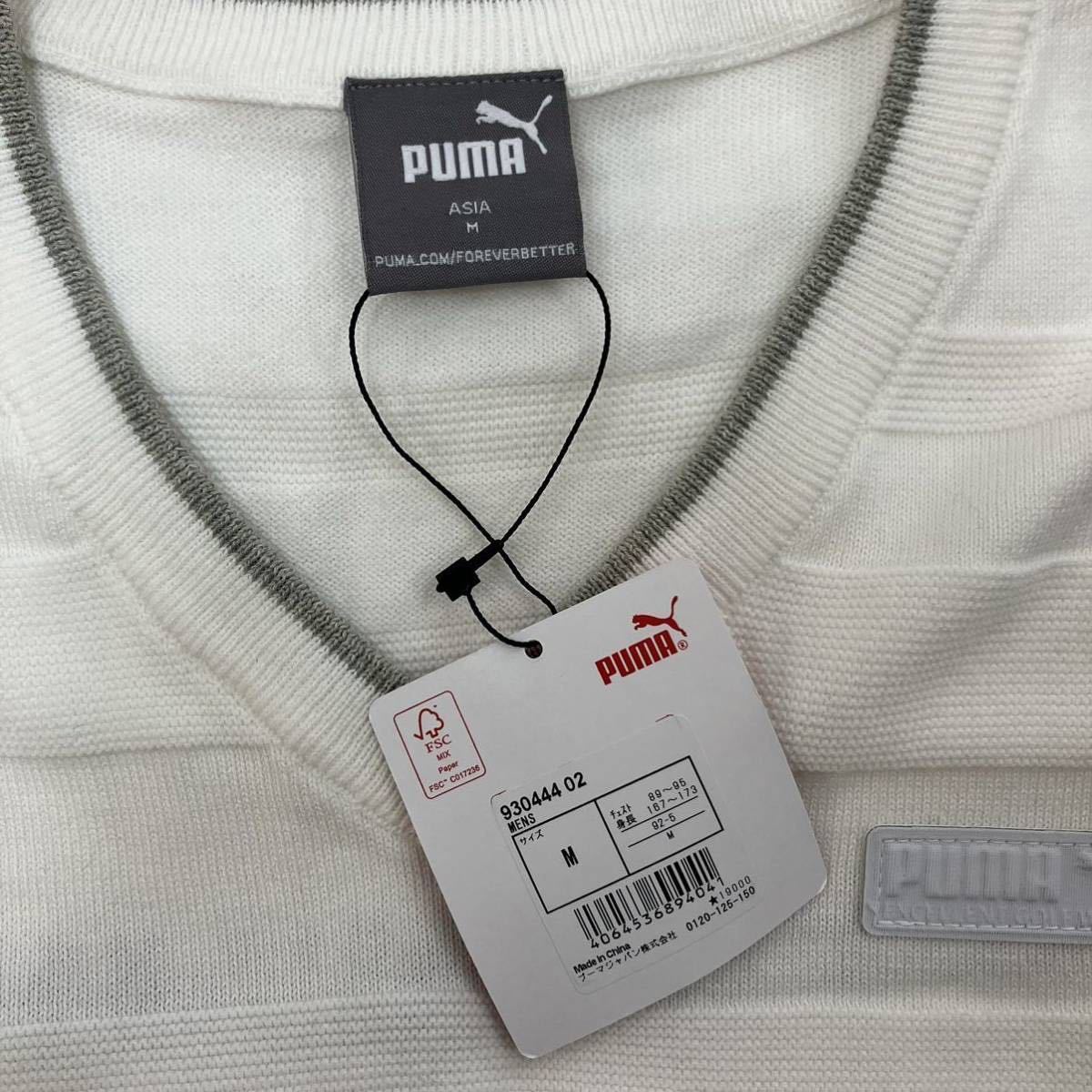 新品 未使用 PUMA プーマ golf ゴルフウェア ニットベスト Mサイズ コットン Vネック ホワイト シンプル ワンポイント ロゴマーク AY0624_画像8