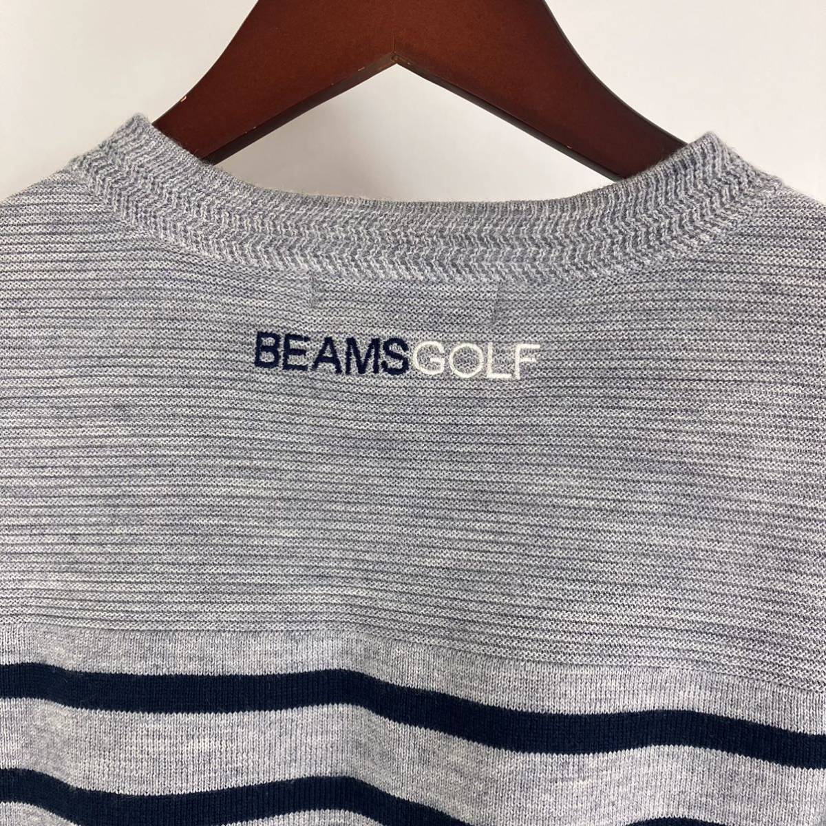 BEAMS GOLF ビームス ゴルフ 長袖 ニット セーター レディース M グレー ボーダー カジュアル スポーツ トレーニング ウェア ロゴ ワッペン