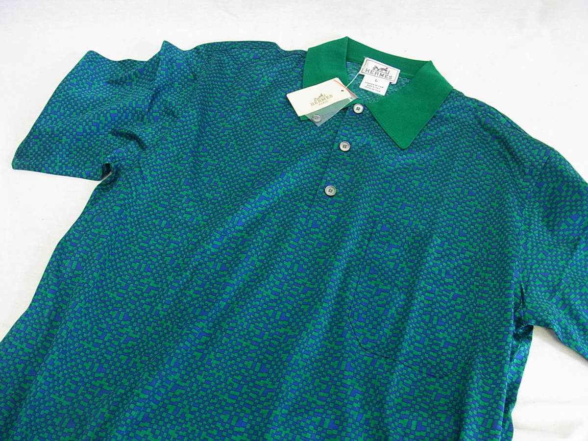 ## Hermes * новый товар рубашка-поло с коротким рукавом L( зеленый )##