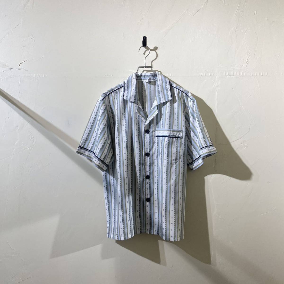 vintage euro stripe pajama shirt ヨーロッパ古着 ビンテージ パジャマシャツ ストライプシャツ 半袖シャツ 70s 80s オープンカラーシャツ