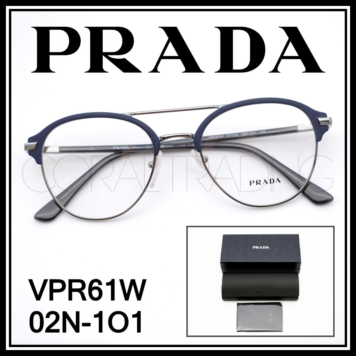 23384★新品本物！PRADA VPR61W マットネイビー/ガンメタル プラダ メタルフレーム ツーブリッジ サーモントブロー 高級メガネ 眼鏡_画像1