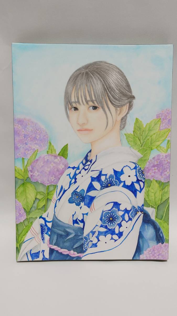 「真作」「紫陽花の時期」「水井友仁」 日本画 人物画 美人画 F4サイズ　額付き_画像3