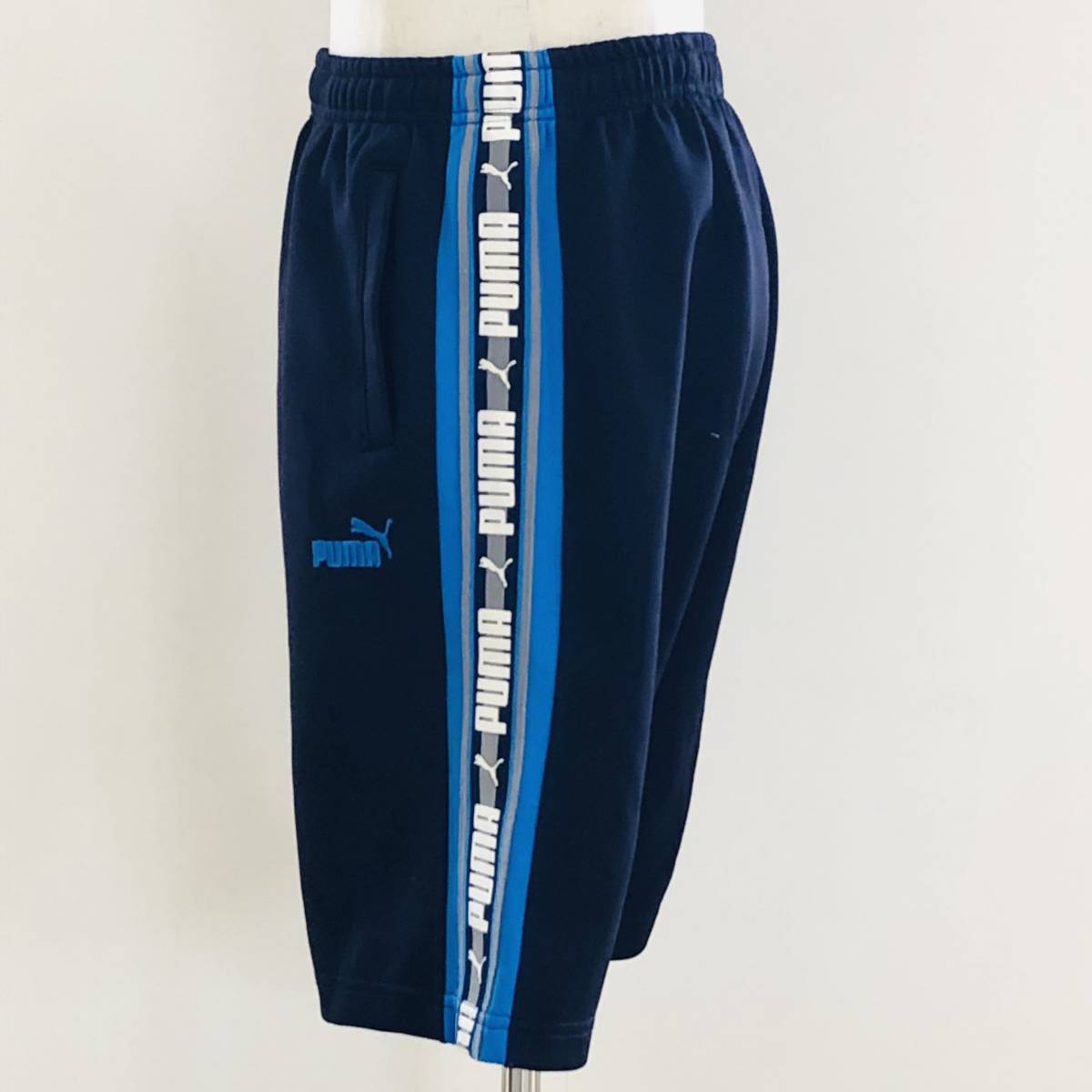 AS0353 PUMA プーマ キッズ ボトムス ハーフパンツ 膝上丈 サイズ150 ネイビー 紺 水色 オールシーズン 運動着 スポーツウェア ジャージ_画像2