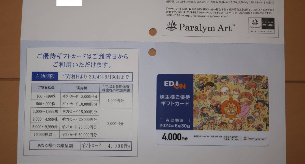 ☆【送料無料】エディオン株主優待券ギフトカード4,000円分有効期限
