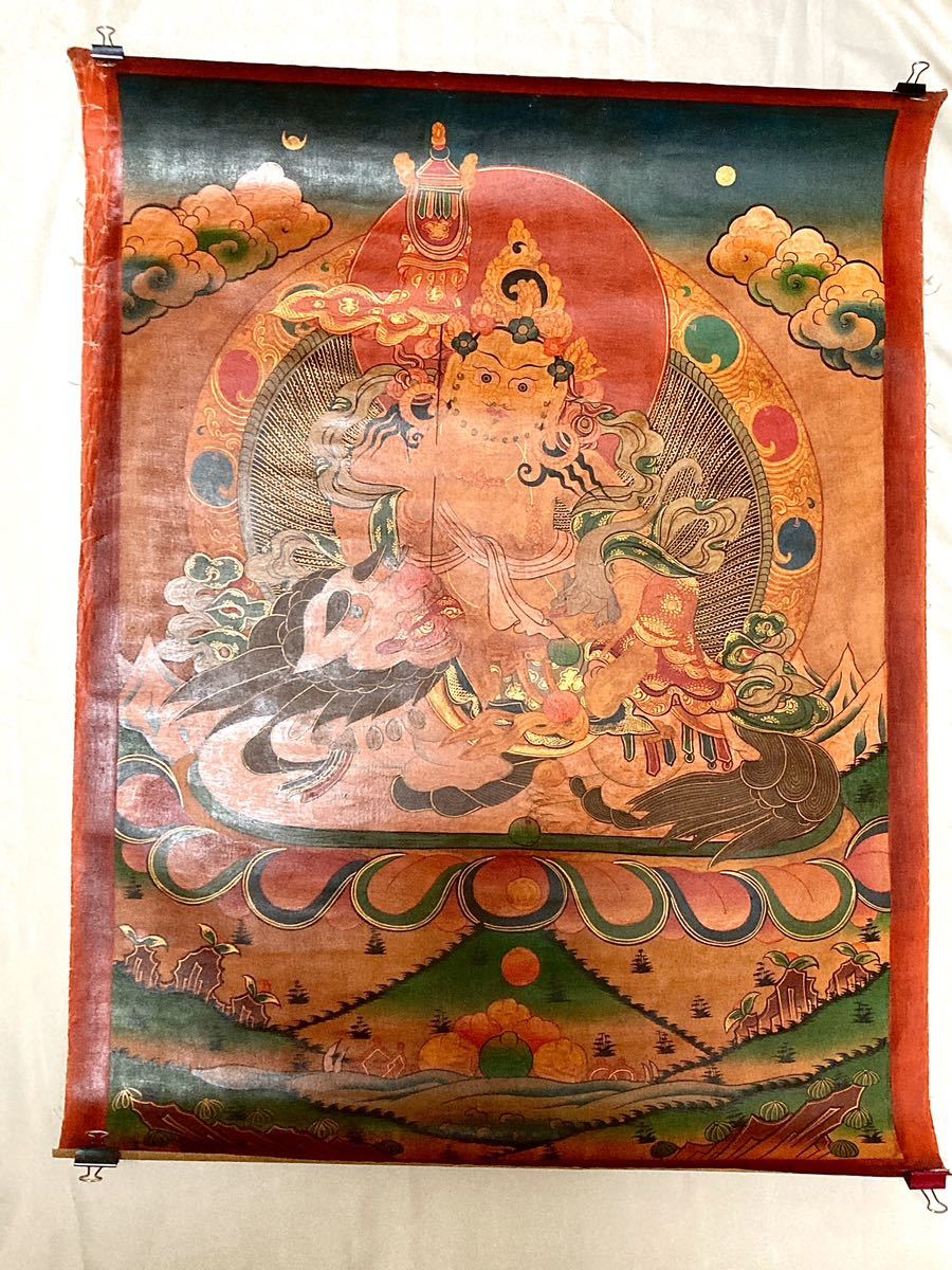 チベット タンカ 絹本 肉筆 シャンバラ 財宝神 仏画 仏教美術 密教