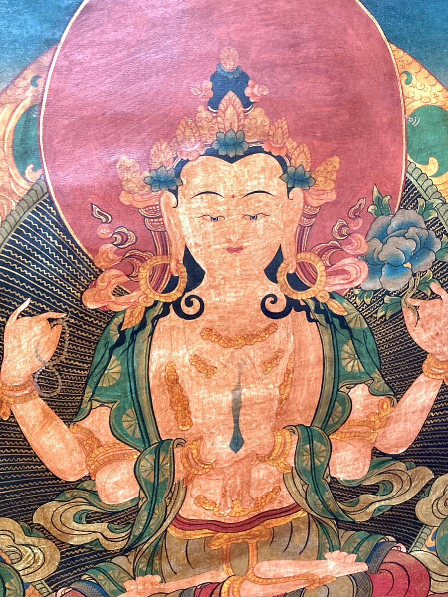 チベットタンカ 曼荼羅 肉筆仏画 額縁入り 大きめ - 美術品/アンティーク