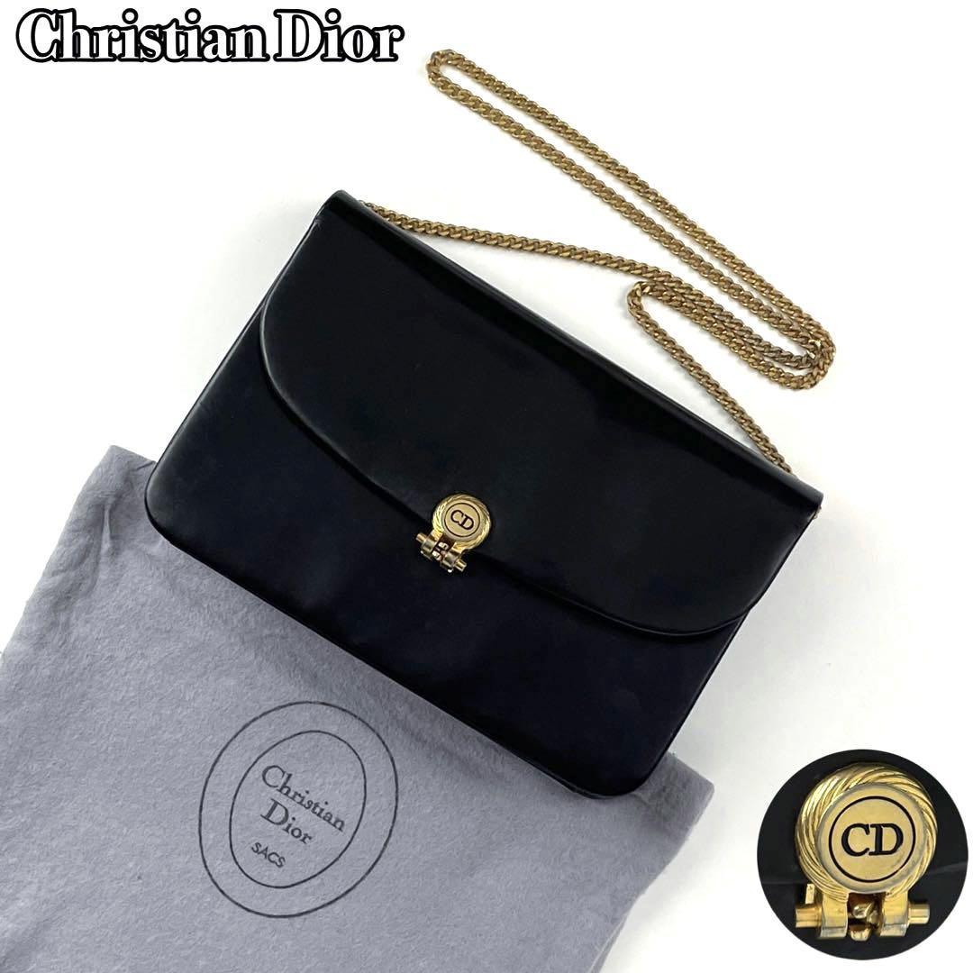 1円【美品】Christian Dior ディオール ショルダーバッグ 2way チェーン CD ゴールド金具 肩掛け 斜め掛け 革 オール レザー 黒 ブラック_画像1