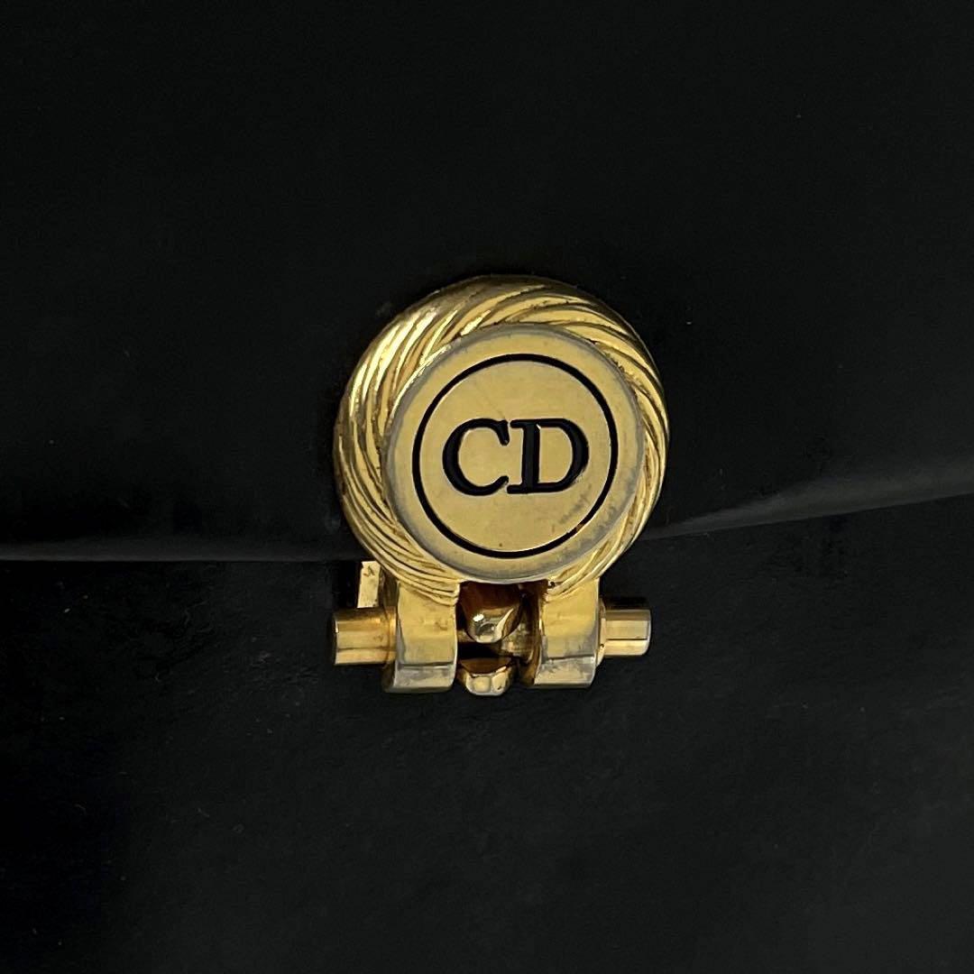【美品】Christian Dior ディオール ショルダーバッグ 2way チェーン CD ゴールド金具 肩掛け 斜め掛け 革 オールレザー 黒 ブラック