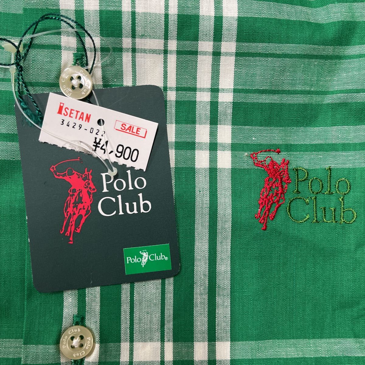 POLO CLUB フリーサイズ チェックシャツ 未使用 ポロクラブ 半袖 メンズ オーバーサイズ ルーズシルエット ビッグシルエット 緑 グリーンの画像2