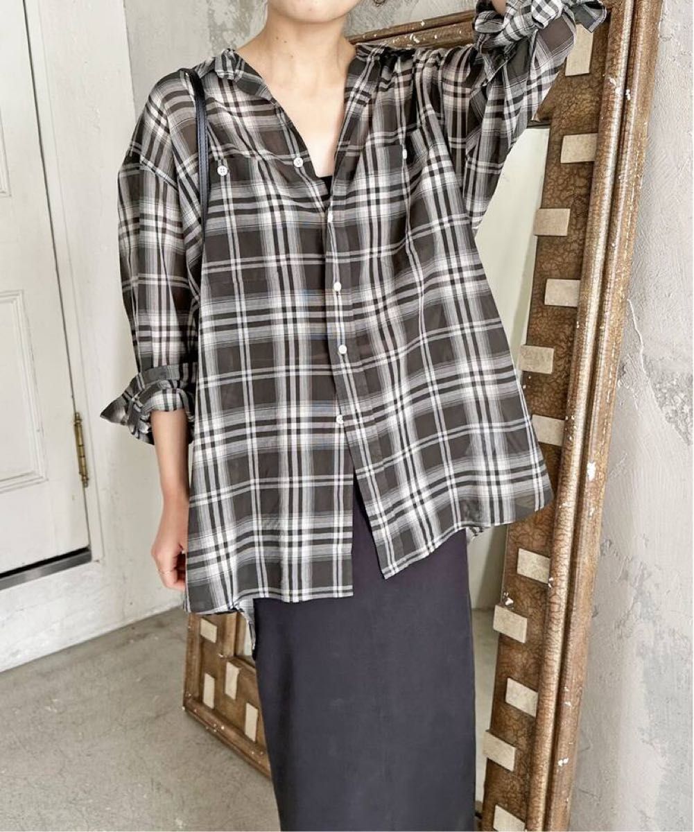 Spick & Span コットンボイルチェックルーズシャツ グレー トップス Spick & Span コットンボイルチェックルーズシャツ グレー トップス