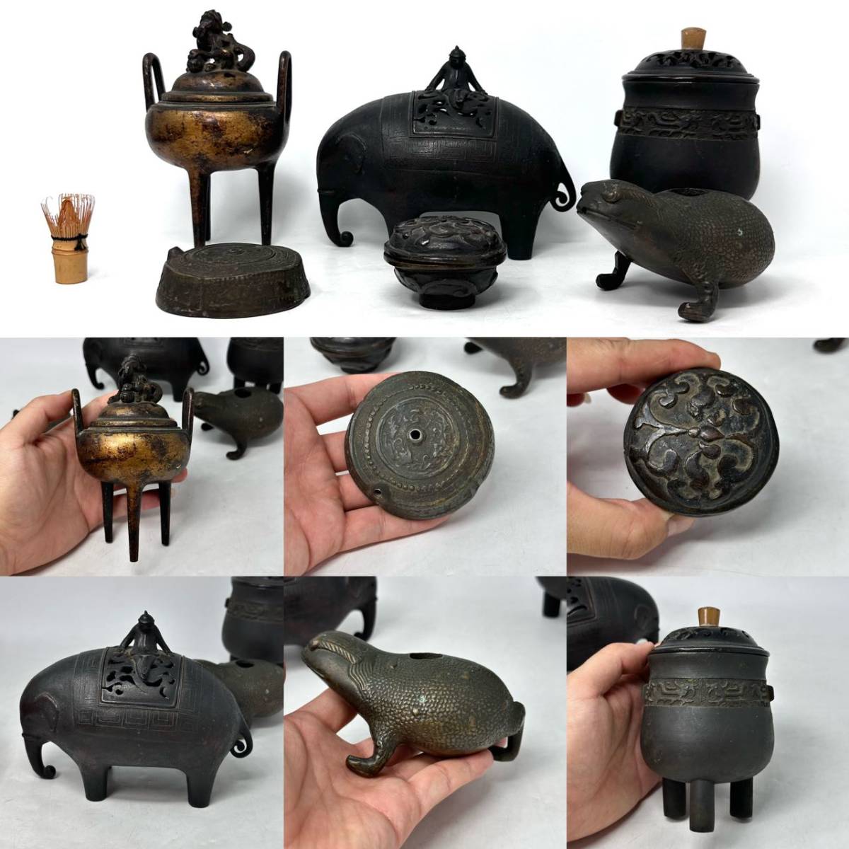 時代物旧家整理品明~清朝期古銅、金銅置物六点セット古物保証(青銅器