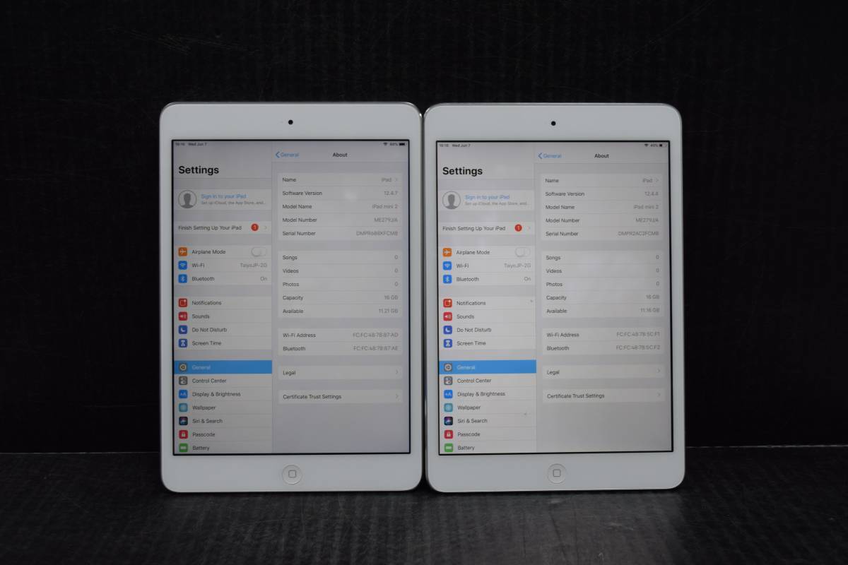 S0388(SLL) & L 2台セット Apple iPad mini2 Wi-Fiモデル 16GB シルバー ME279J/A A1489 タブレット 本体のみ..._画像3