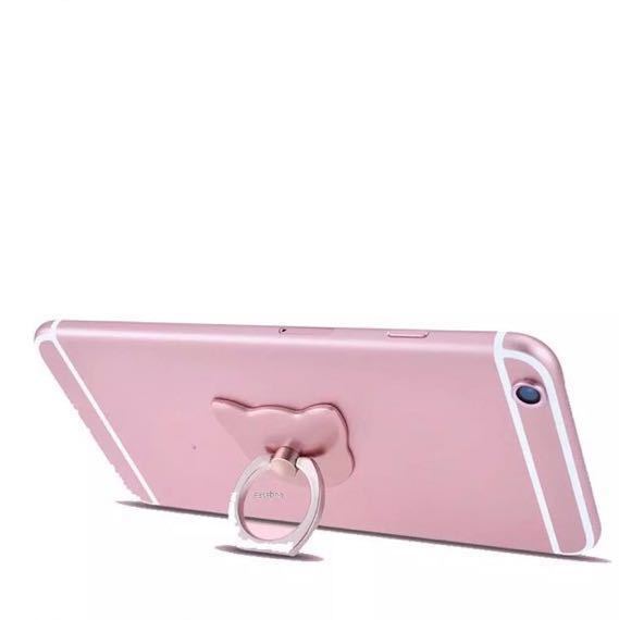 iPhone android スマホホルダー 本体 新品 ネコ 猫 ピンク 机に置いて動画再生 指にはめて、スマホの落下防止 360°回転 3_画像1