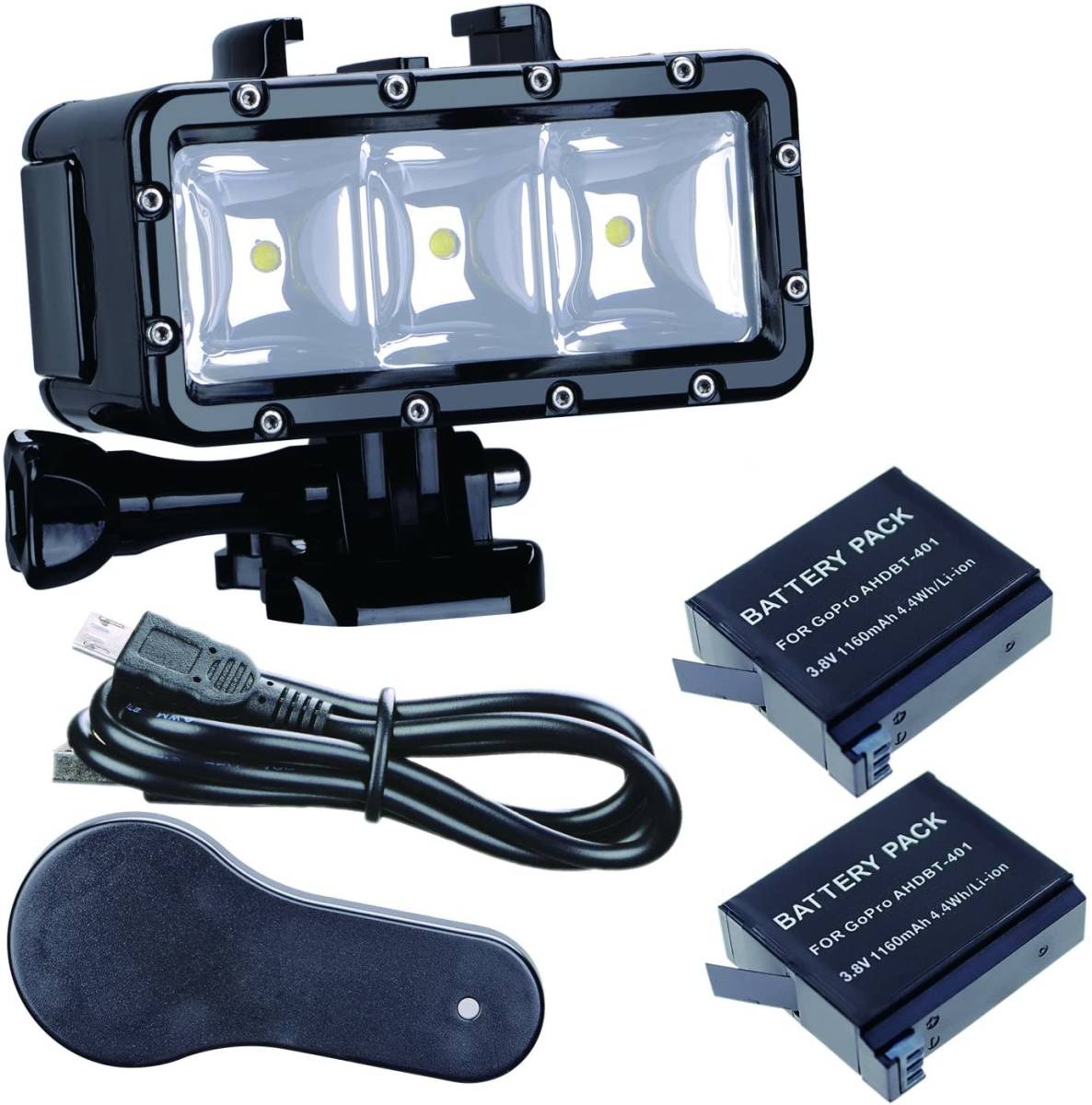 【送料無料】 GoPro対応 45m 防水 アクションカメラ LEDライト 電池2個パック_画像2