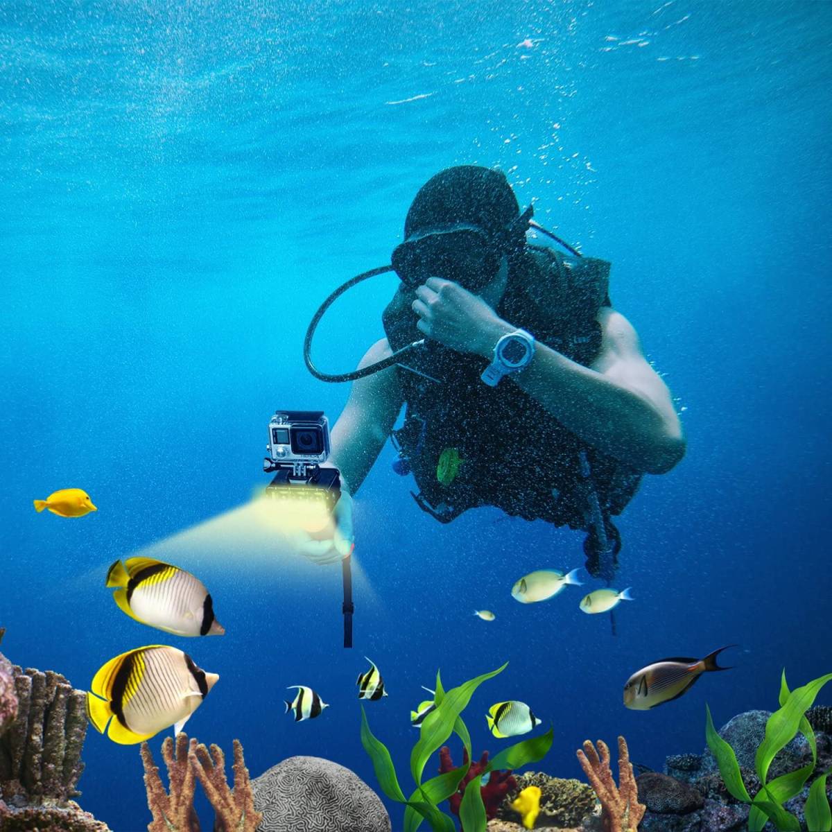 【送料無料】 GoPro対応 45m 防水 アクションカメラ LEDライト 電池2個パック_画像6