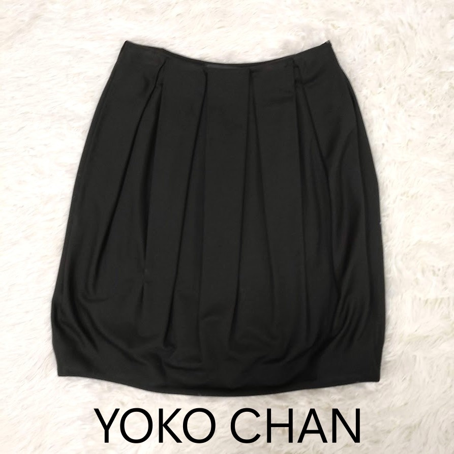 YOKO CHAN ヨーコ チャン 膝丈スカート　バルーン　タック ブラック 黒 36 S相当 美品　㈱ヨーコチャン YCS-14SS-011