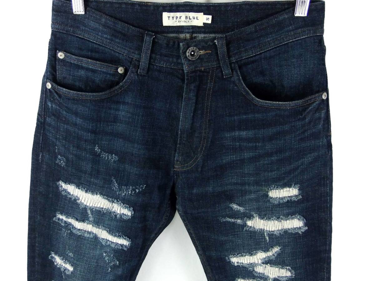 ■AVIREX アヴィレックス / DAMAGE SKINNY JEANS / 6106118 / メンズ / インディゴ リペア加工 ストレッチ スキニー デニムパンツ size S_画像4