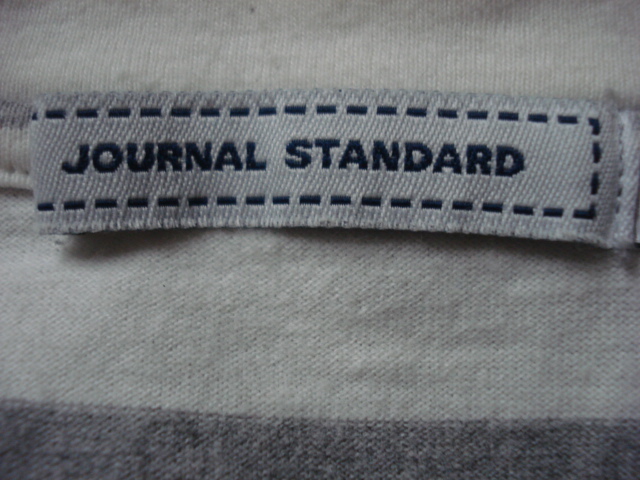 格安日本製廃版レア・JOURNAL STANDARD(ジャーナルスタンダード)・白×グレーボーダー地・変形2重襟仕上げ・高級半袖VネックTシャツ M_画像3