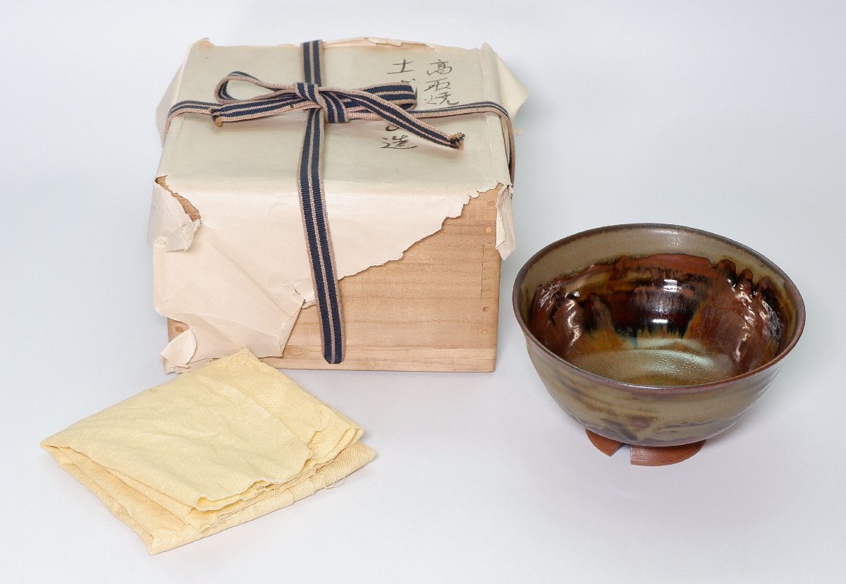 MKA】遠州七窯高取焼宗家11代高取静山高取切高台茶碗福岡茶道具真作