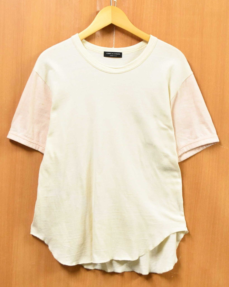 コム・デ・ギャルソン オム プリュス 半袖Tシャツ 切りっぱなし風 アイボリー×ライトピンク メンズS相当(31478