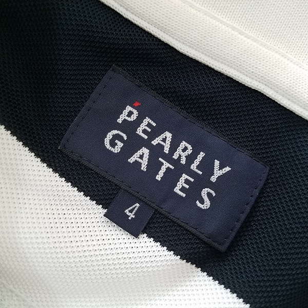 #snc パーリーゲイツ PEARLYGATES ポロシャツ 4 白 紺 半袖 ボーダー ゴルフ 美品 メンズ [796626]の画像5